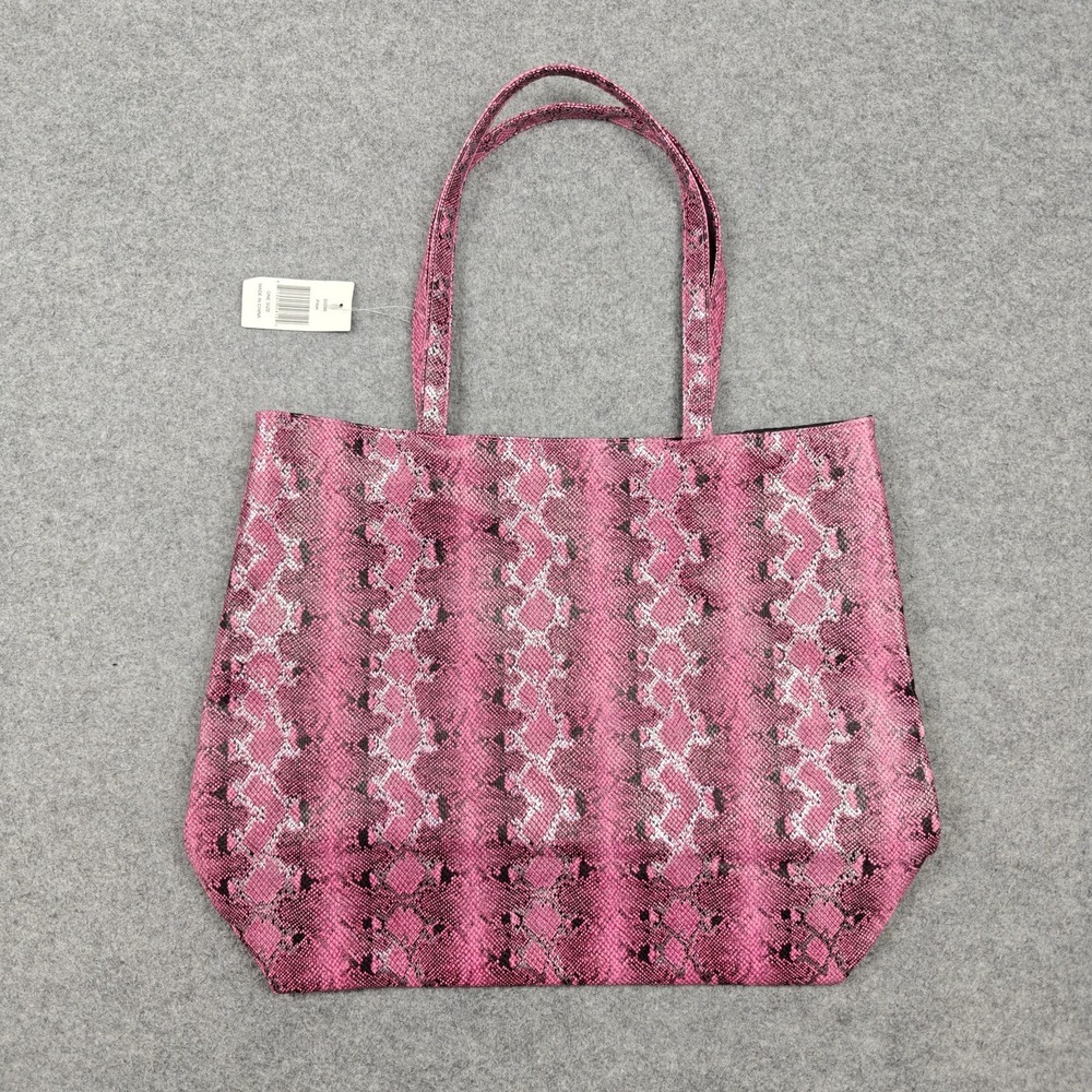 Saks Fifth Avenue Tote Bag Womens Large Pink Snakeskin PVC Shoulder Shopper